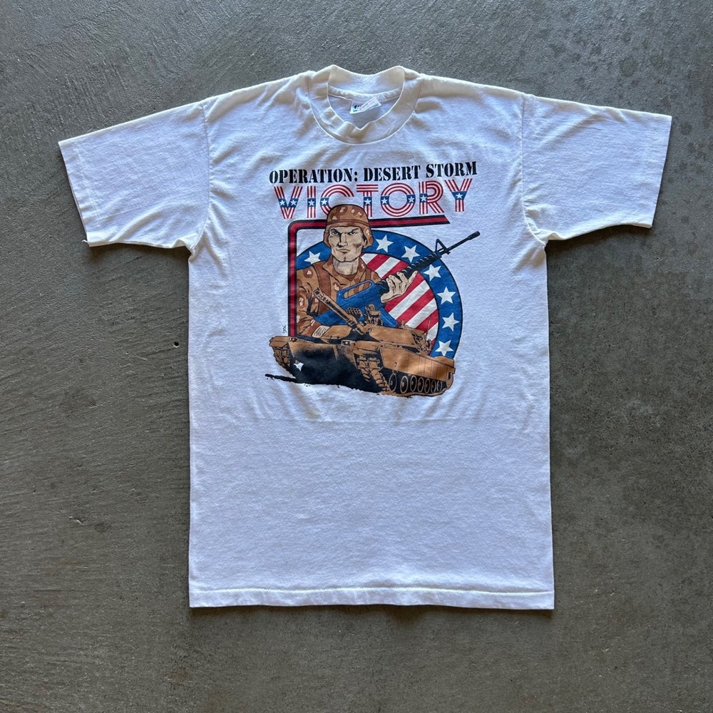 Vintage 90s Operation Desert Storm Shirt Size Medium White 1991 USA Military War